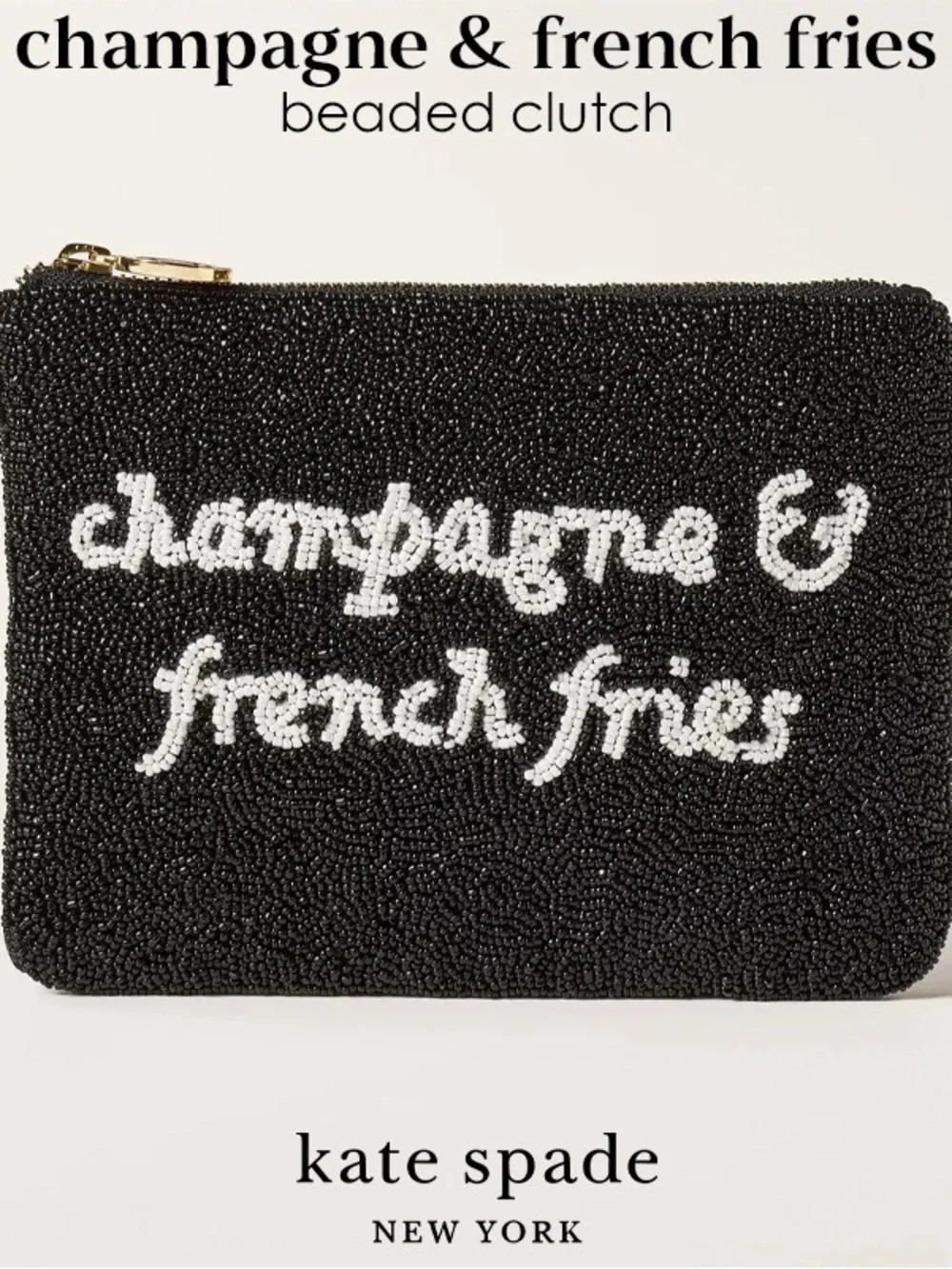 Kate Spade champagne & french fries beaded clutch NEW
